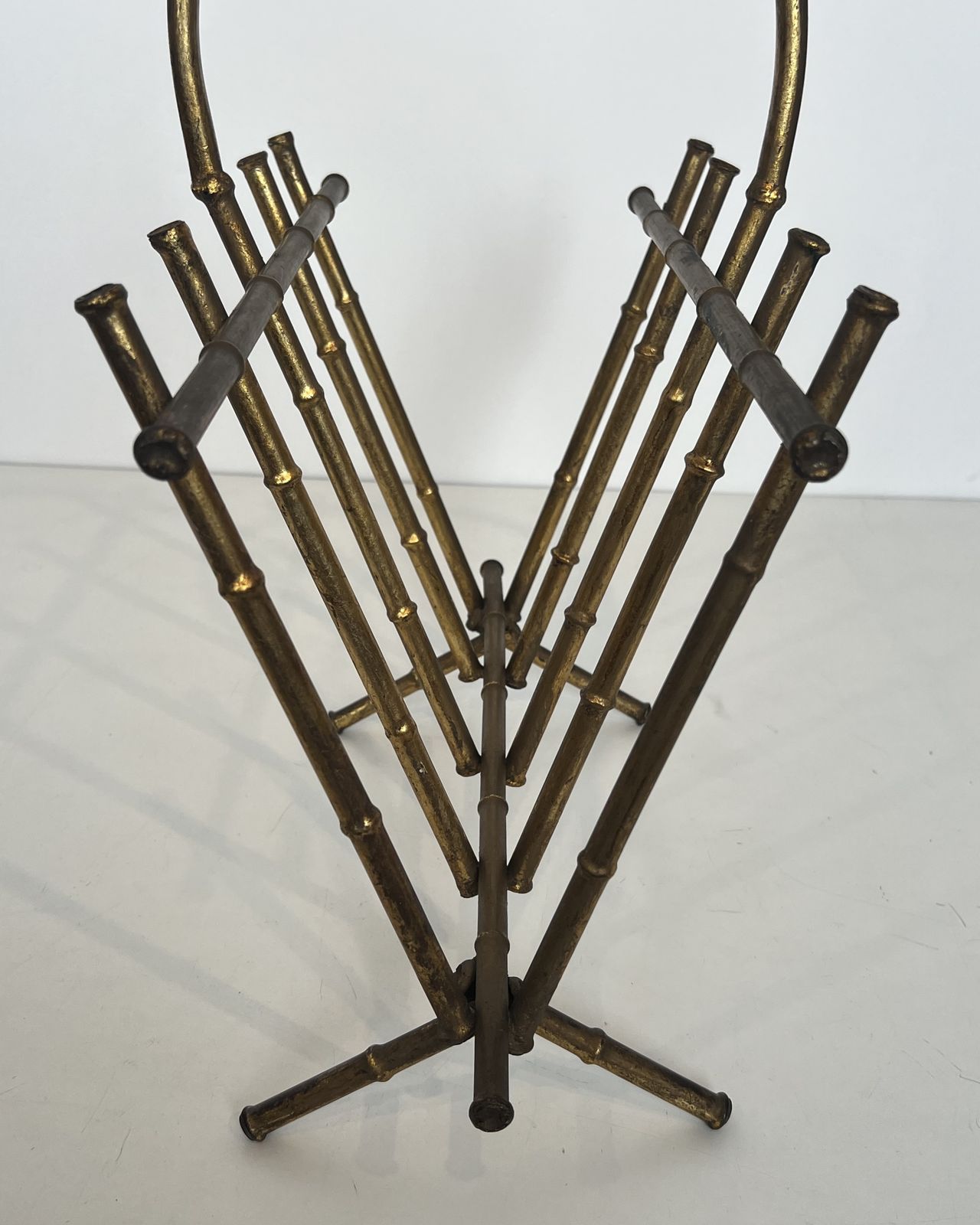 photo furniture Faux Bamboo Style Gold Metal Magazine Rack Attributed To Maison Baguès