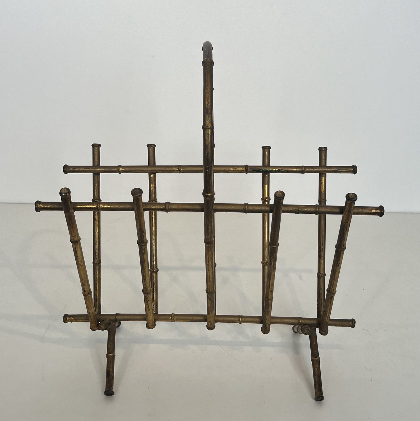 photo buy Faux Bamboo Style Gold Metal Magazine Rack Attributed To Maison Baguès