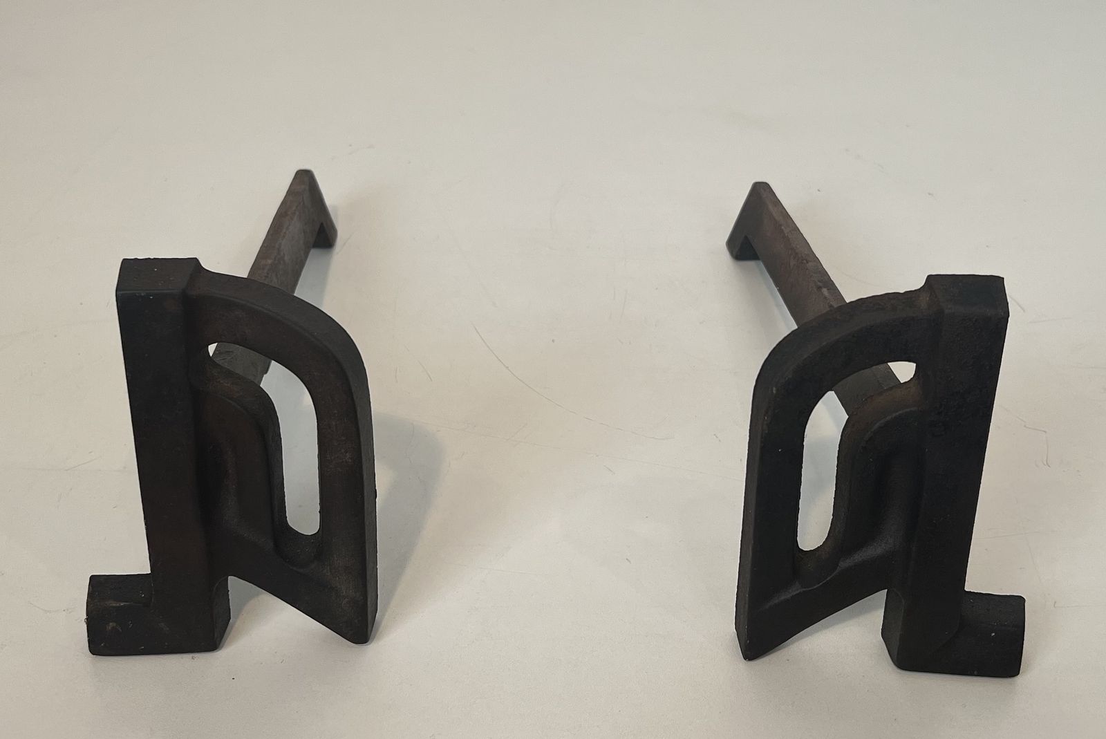 Pair Of Small Modernist Cast Iron And Wrought Iron Andirons photo Home Fixtures