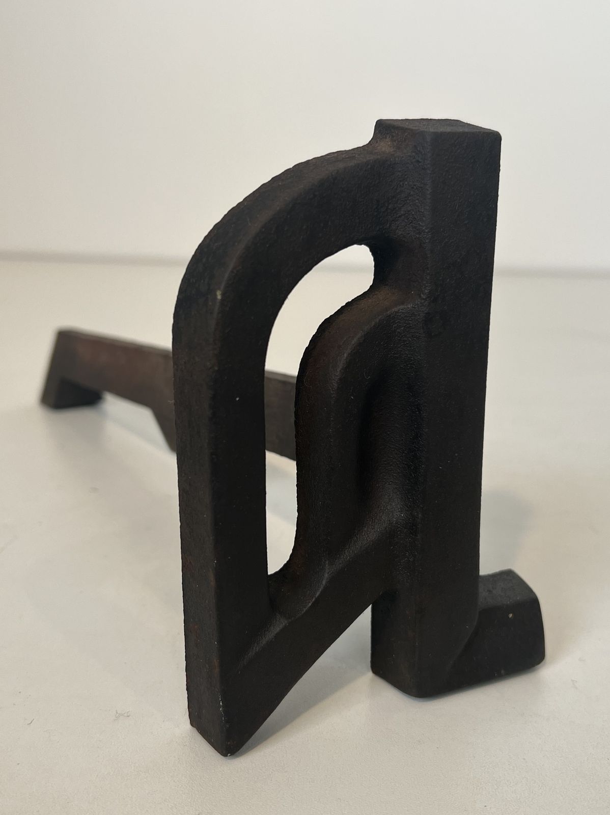 Pair Of Small Modernist Cast Iron And Wrought Iron Andirons photo vintage