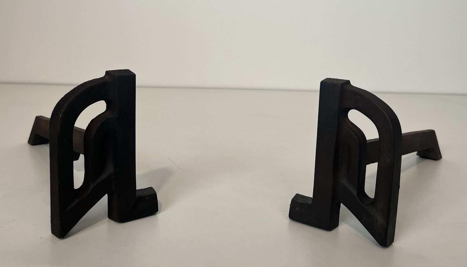 Home Fixtures Pair Of Small Modernist Cast Iron And Wrought Iron Andirons photo