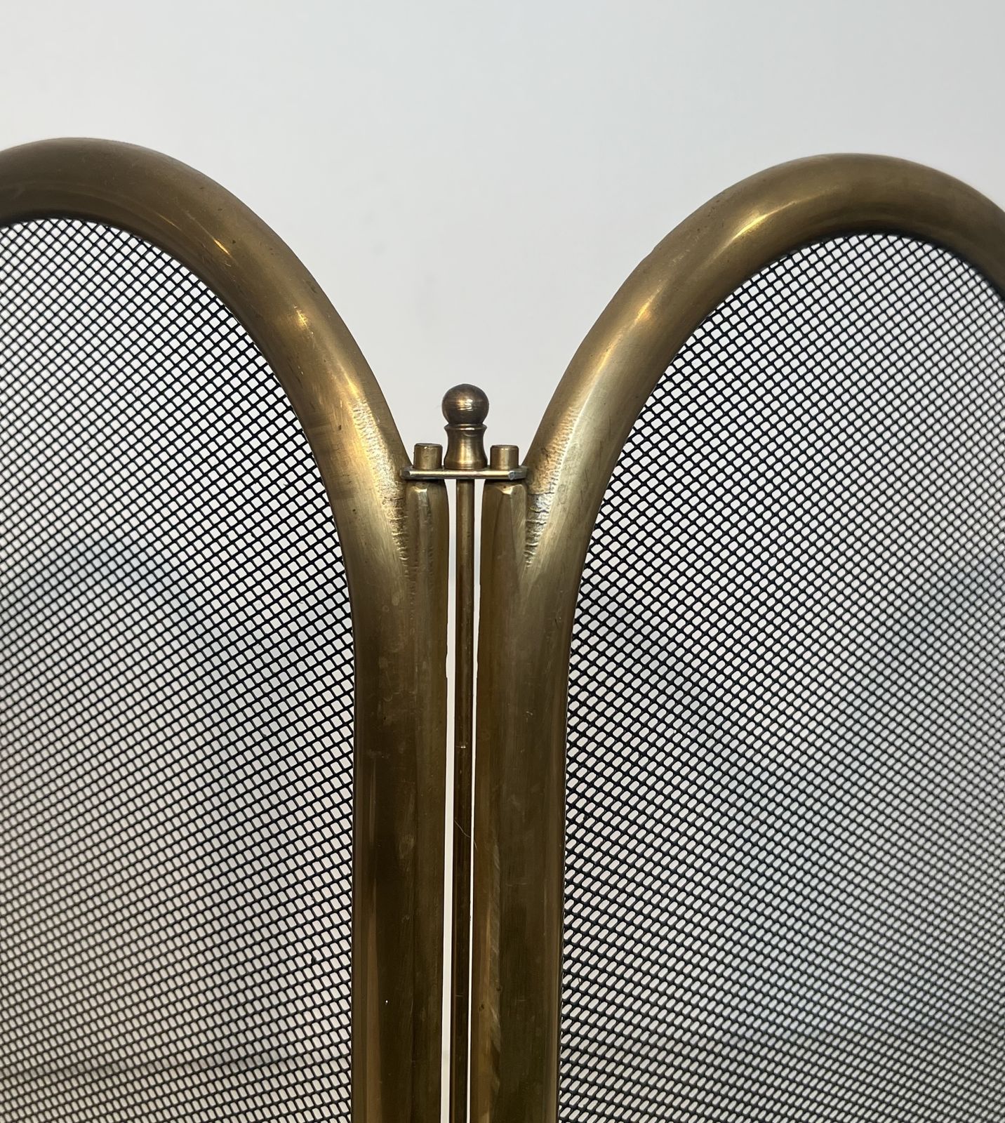 Neoclassical Style Brass And Mesh Fire Screen photo vintage