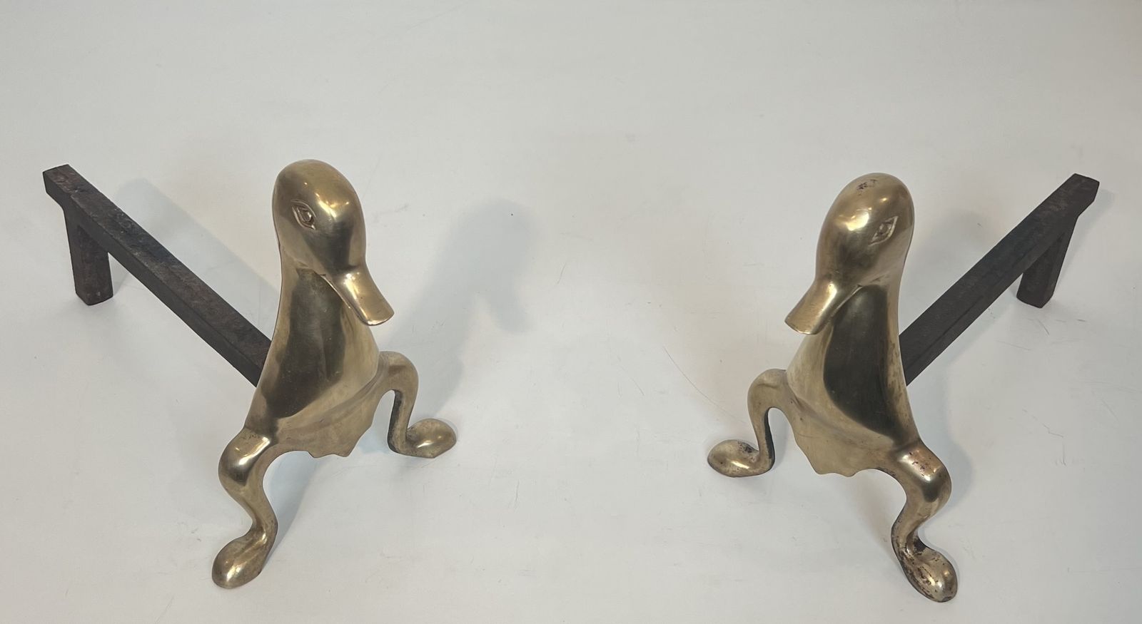 Pair Of Andirons Representing Stylized Ducks In Brass In The Style Of Claude And François Xavier Lalanne. Circa 1970 photo for sale