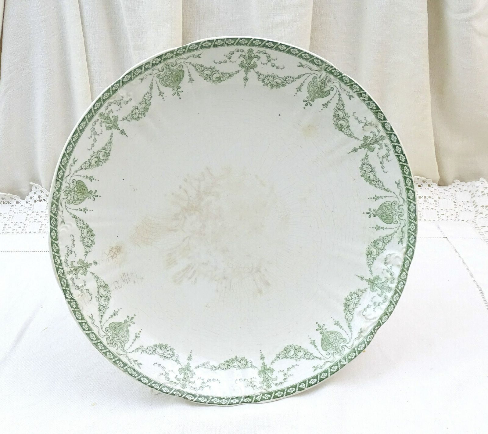 Antique English Ceramic Compote Dish With Teal By F Winkle And Co England, Vintage Ironware Style Pottery Cake Stand Pedestal Taser Bowl photo for sale