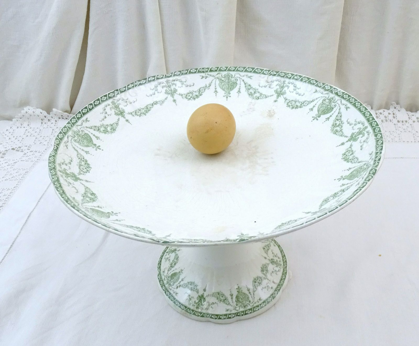 Antique English Ceramic Compote Dish With Teal By F Winkle And Co England, Vintage Ironware Style Pottery Cake Stand Pedestal Taser Bowl photo buy