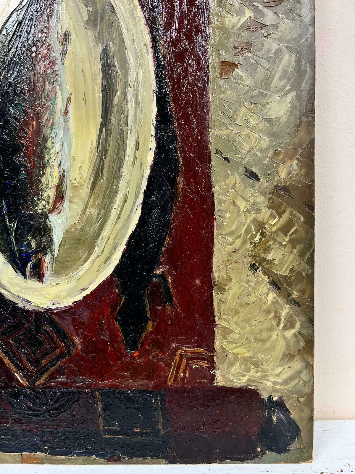 Josine Vignon1960's French Post Impressionist Oil Trout Painting On A Plate Thick Oil Impasto1960's photo for sale