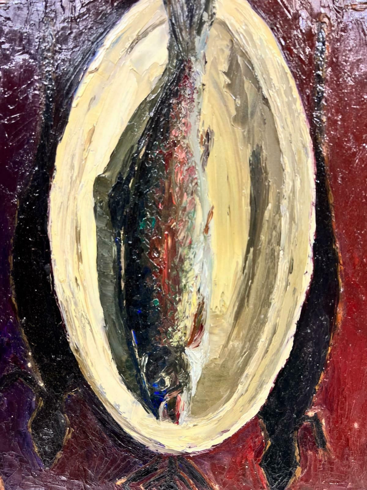 Josine Vignon1960's French Post Impressionist Oil Trout Painting On A Plate Thick Oil Impasto1960's photo 869.0