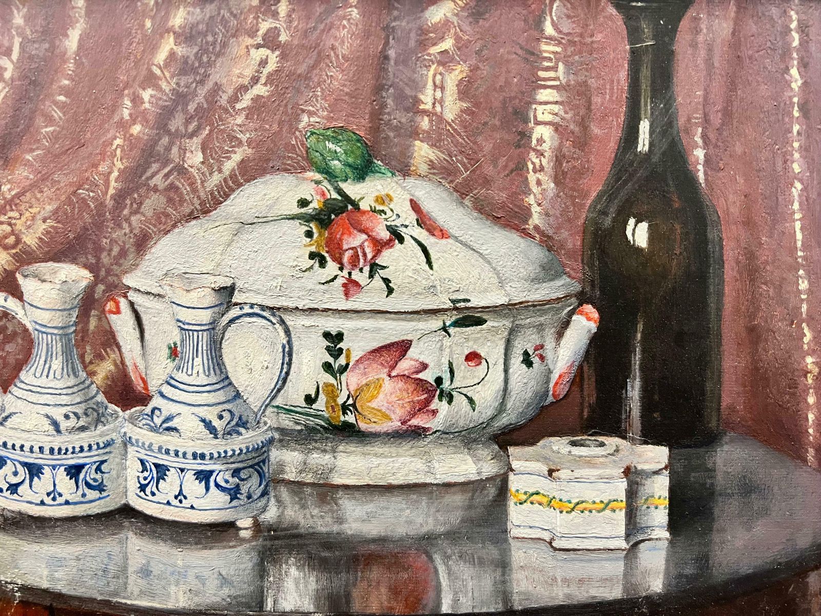20th Century Frenchfinely Painted 1920's French Still Life Oil, Beautiful Ceramics Interior1950's photo for sale