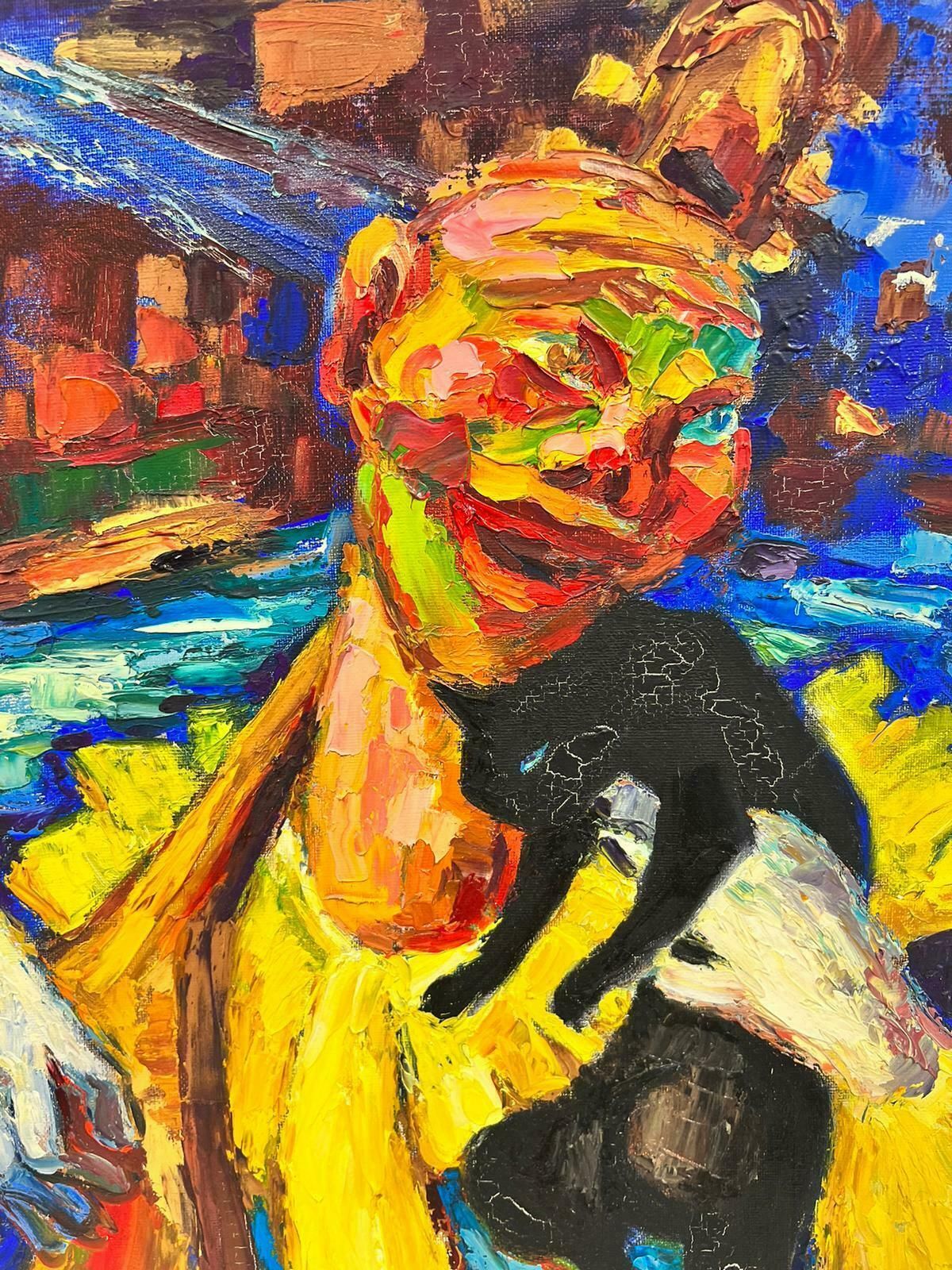 Josine Vignonabstract Clown Character Playing The Tzouras Post Impressionist Signed Oil 1960's photo Art