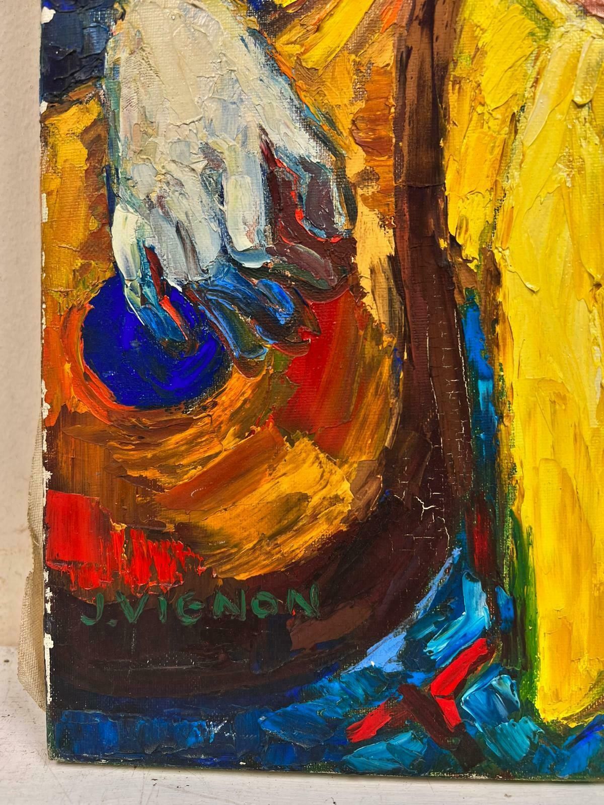 Josine Vignonabstract Clown Character Playing The Tzouras Post Impressionist Signed Oil 1960's photo vinterior