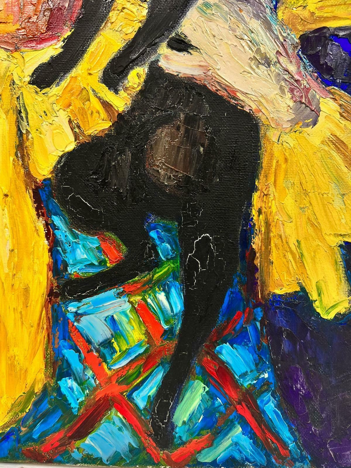 Josine Vignonabstract Clown Character Playing The Tzouras Post Impressionist Signed Oil 1960's photo buy