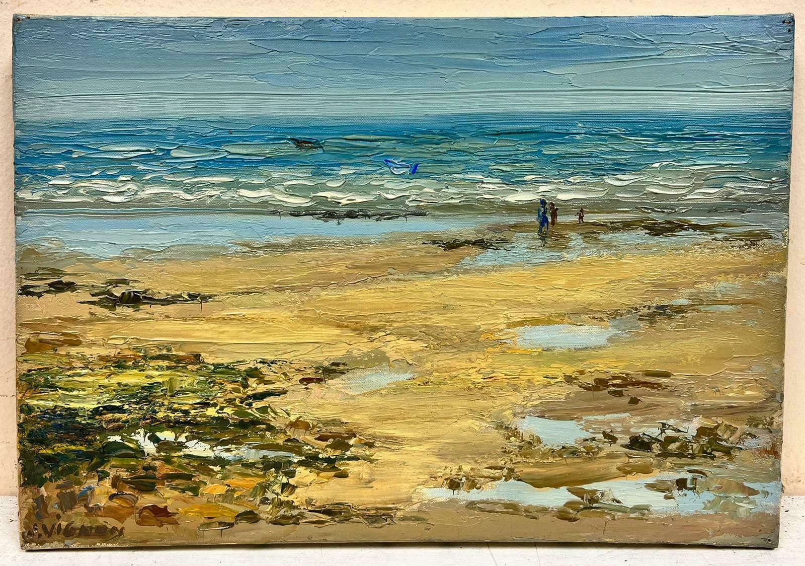 Josine Vignonfigures Walking On The Southern French Beach Post Impressionist Signed Oil 1960's photo furniture