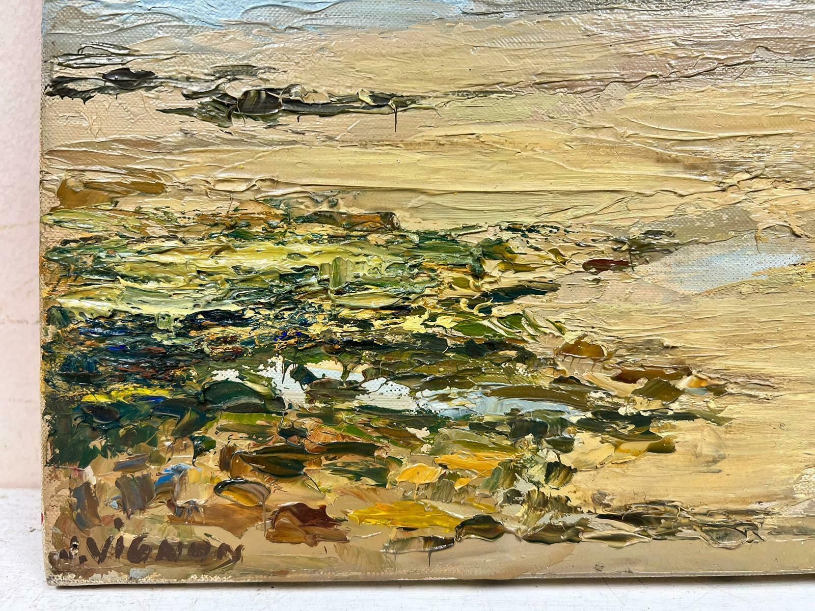 Josine Vignonfigures Walking On The Southern French Beach Post Impressionist Signed Oil 1960's photo Art