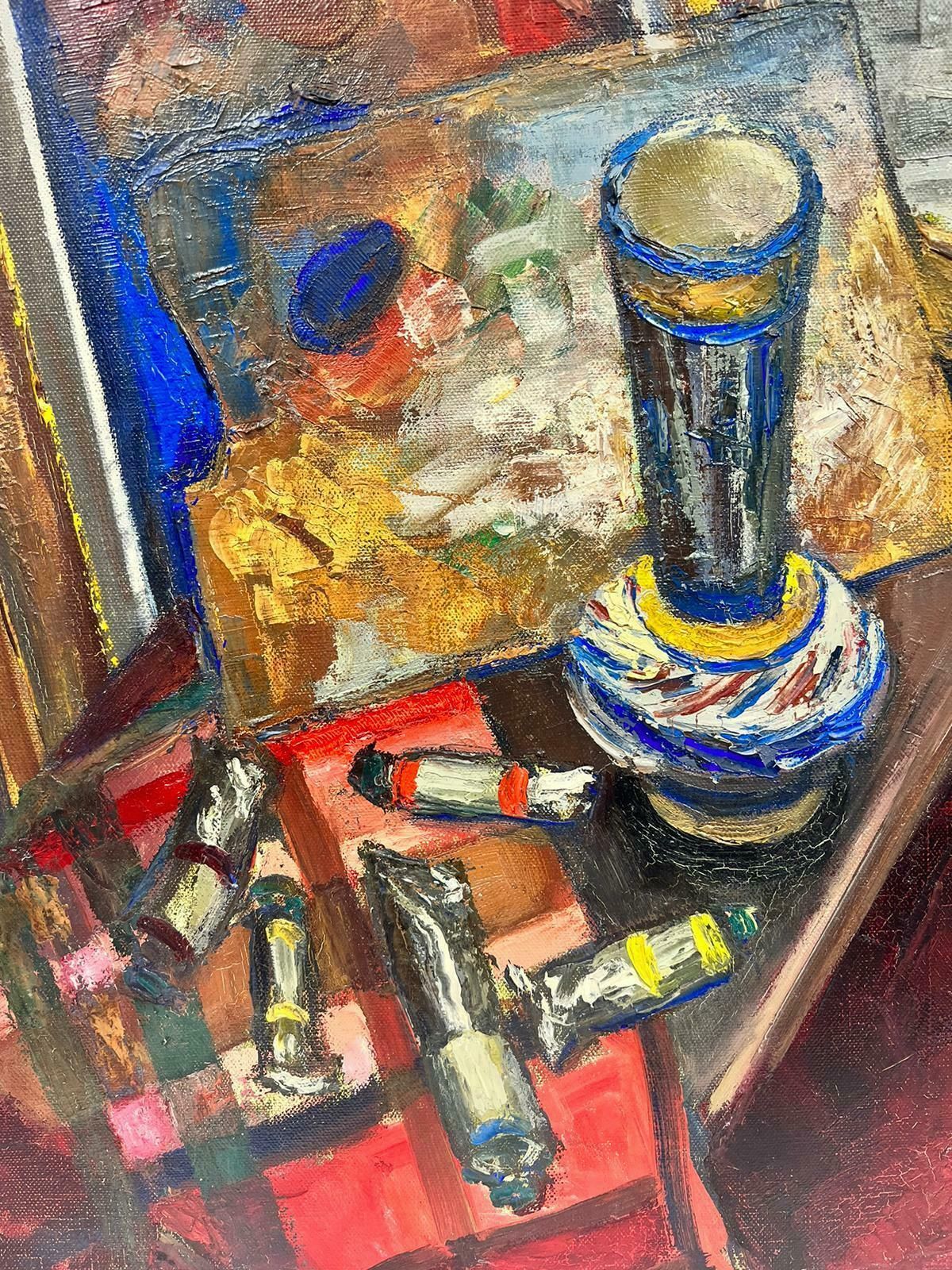 Josine Vignonthe Artist's Studio Post Impressionist Signed Oil Interior Scene1960's photo for sale