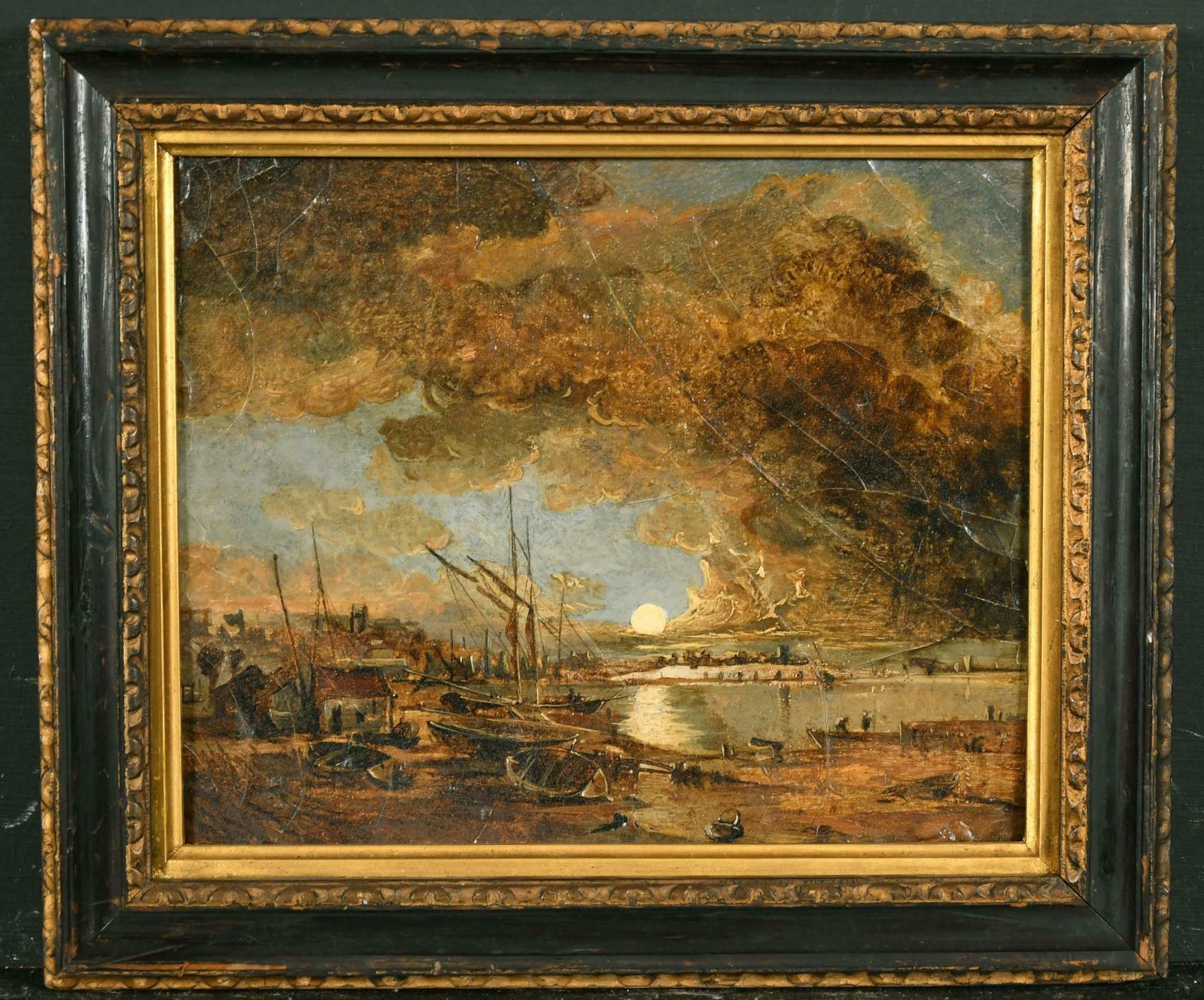 Attributed To John Paul (1804 1887) British Moonlit Coastal Scene Fishing Boats photo furniture
