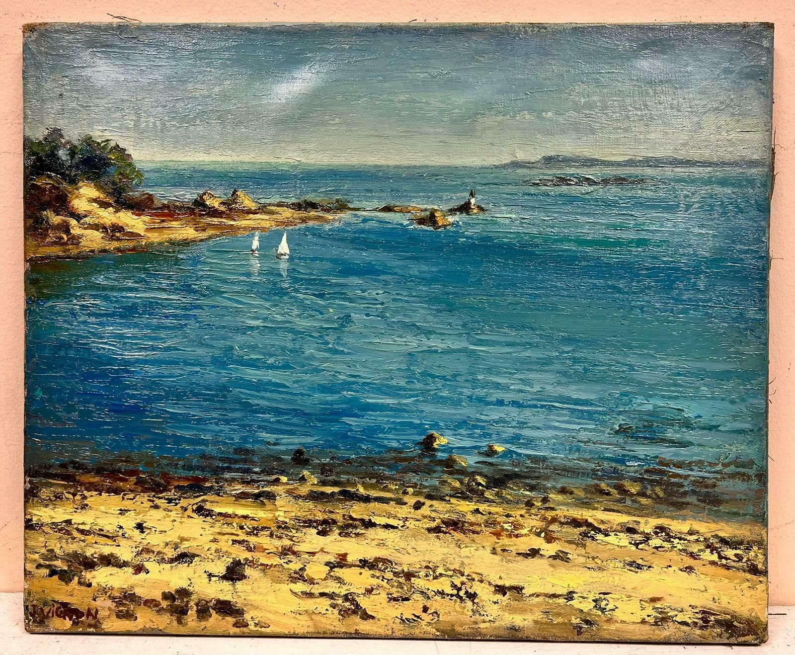 Josine Vignonblue Seas Of The South Coast Brittany French Post Impressionist  Signed Oil 1960's photo furniture
