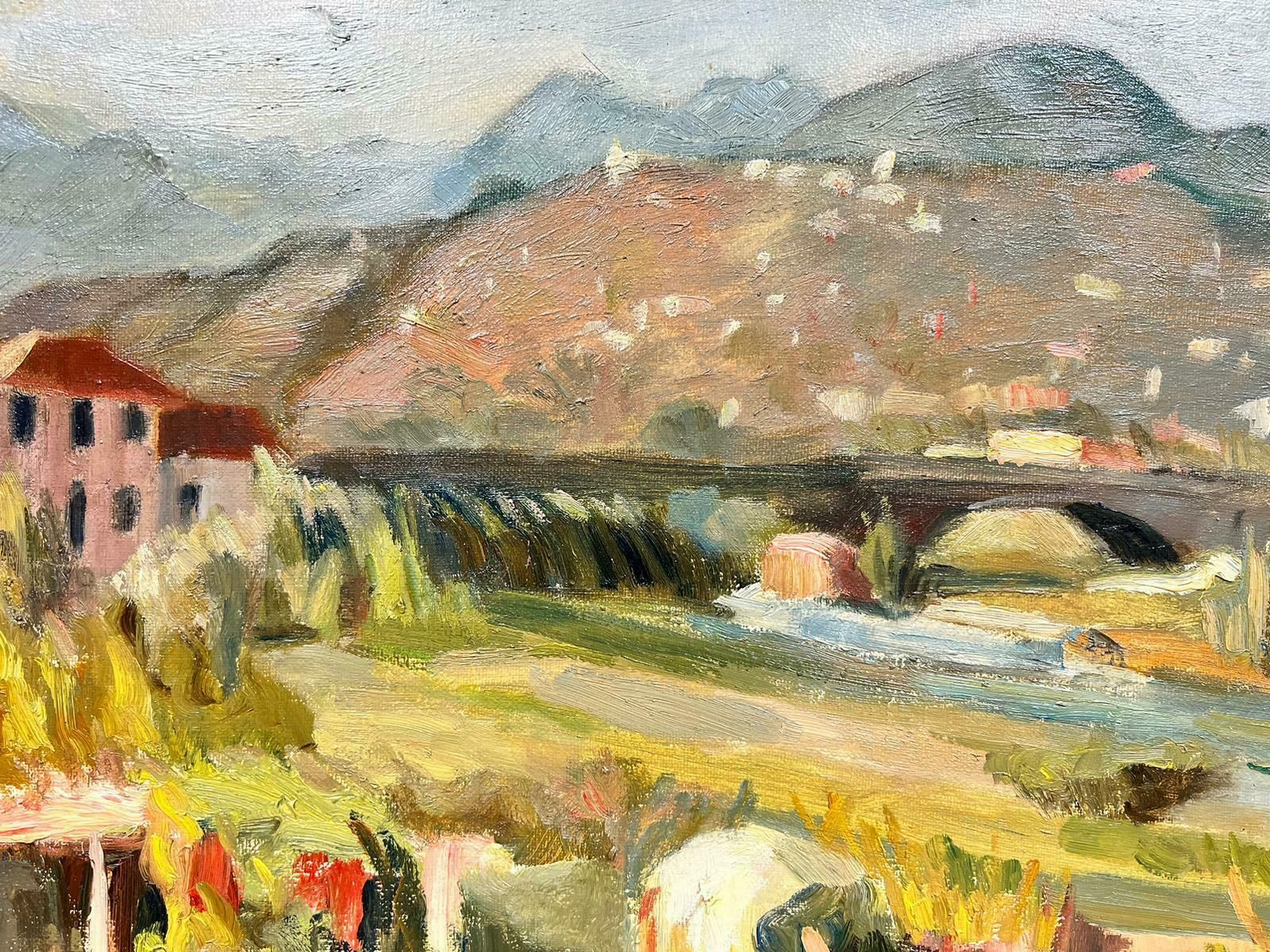 Josine Vignonrural French Bridge Landscape Post Impressionist Signed Oil 1960's photo vinterior