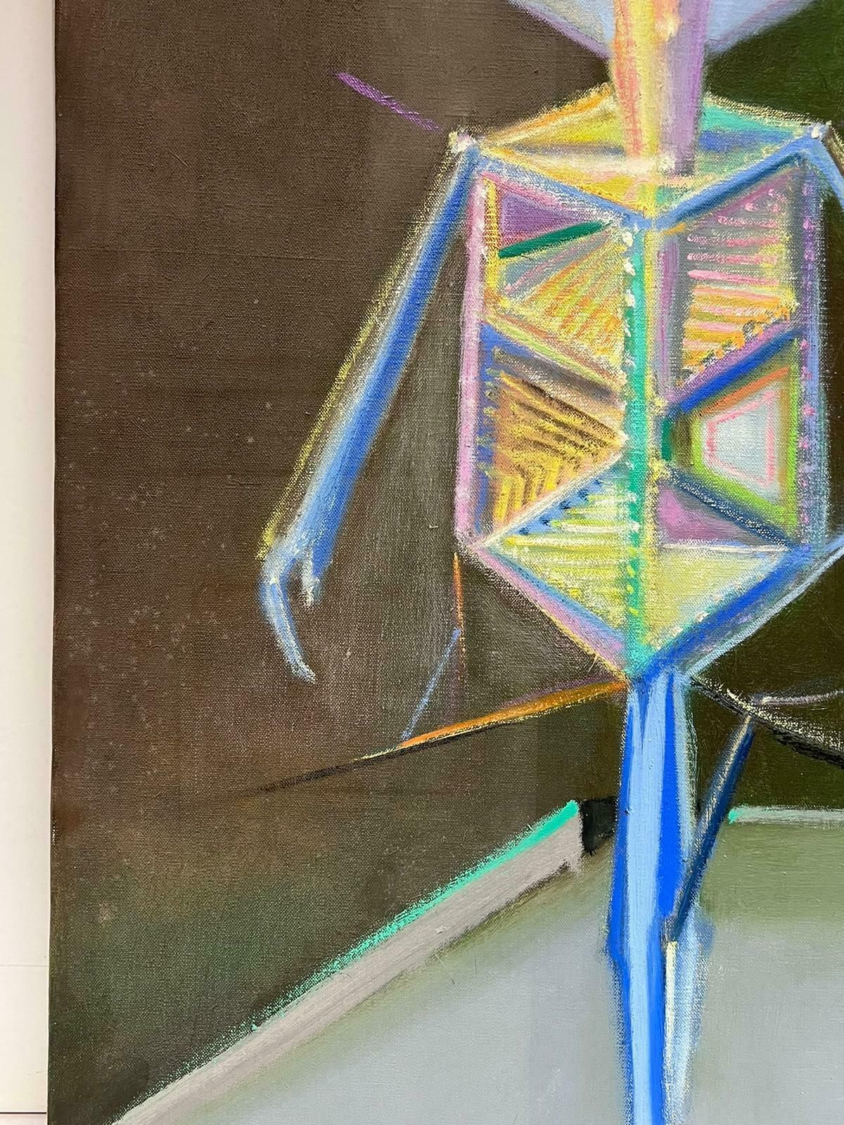 T. Fabris1970’s French Surrealist Signed Oil Painting Abstract Robotic Figure1953 photo for sale