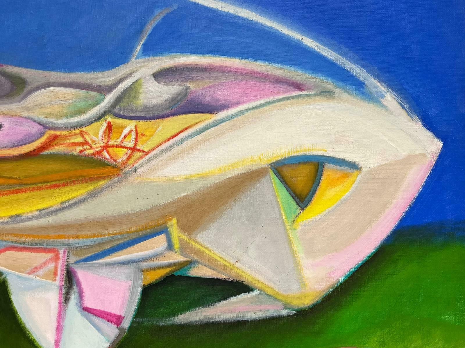 T. Fabris1980’s French Surrealist Signed Oil Painting Abstract Shapes Composition 1984 photo for sale