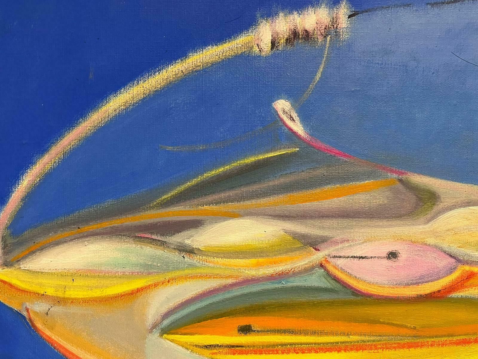 T. Fabris1980’s French Surrealist Signed Oil Painting Abstract Shapes Composition 1984 photo 2045.0