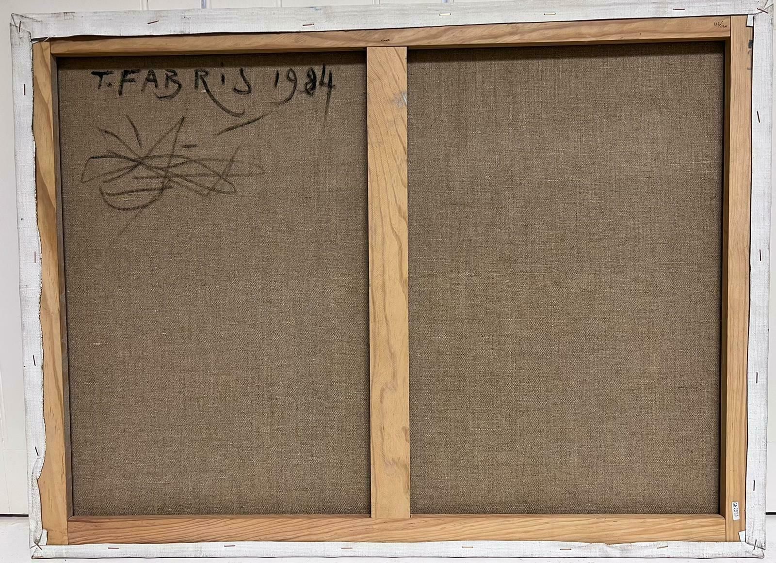 T. Fabris1980’s French Surrealist Signed Oil Painting Abstract Shapes Composition 1984 photo vinterior