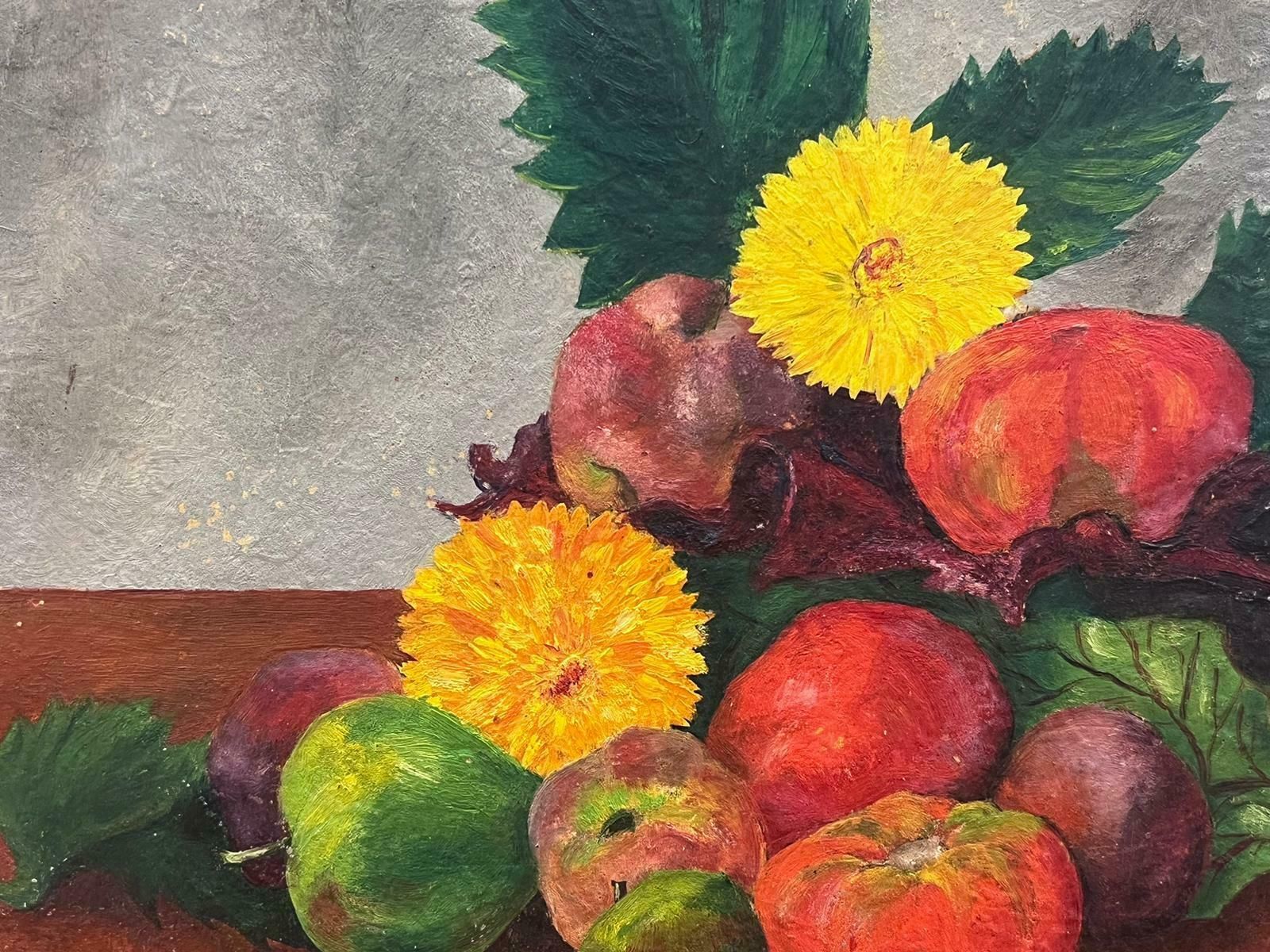 French Schoolvintage French Signed Oil Painting Flowers & Fruit Still Life photo for sale