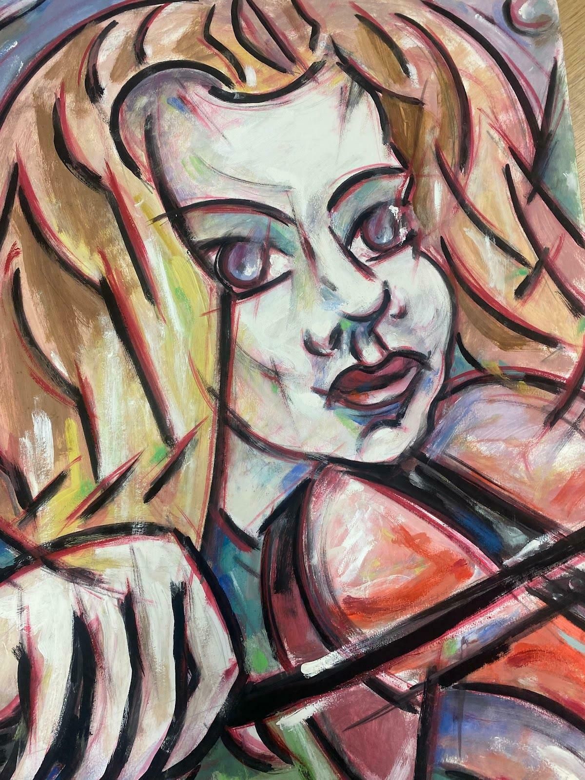 Unknown20th Century French Modernist Gouache Painting Portrait Of Lady Playing Violinc. 1980 photo furniture