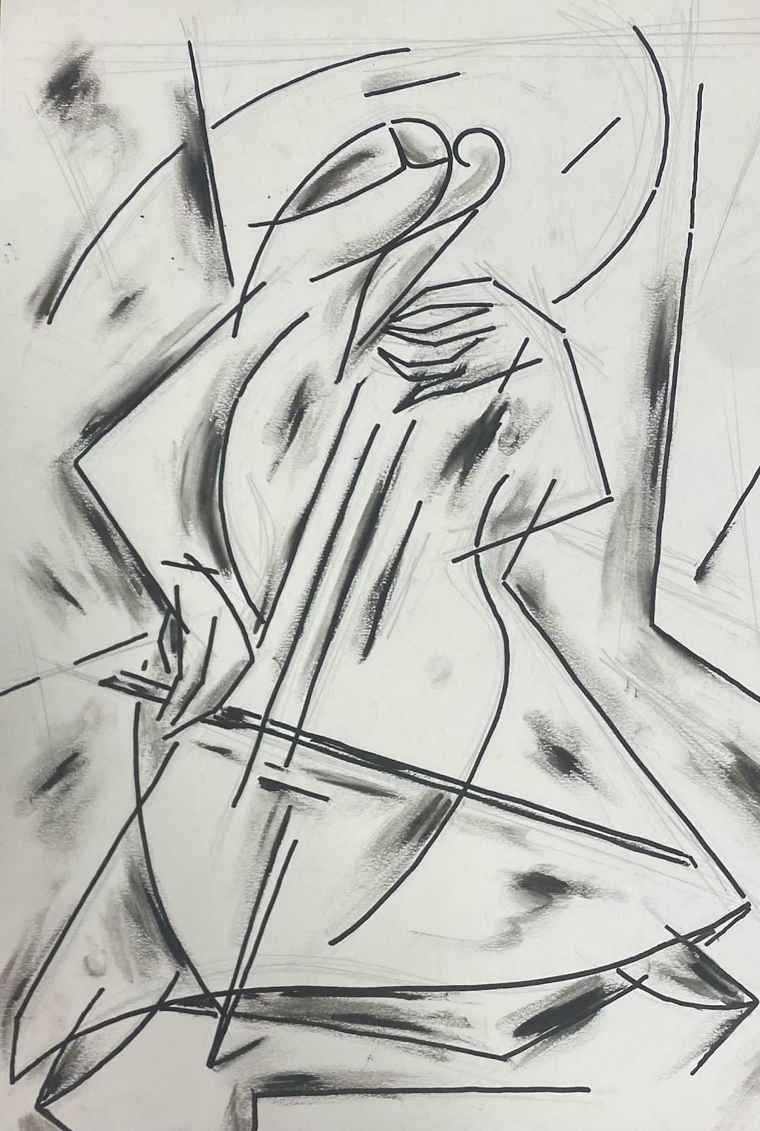 Unknown20th Century French Modernist Gouache Painting Man Playing The Violin1994 photo 256.0