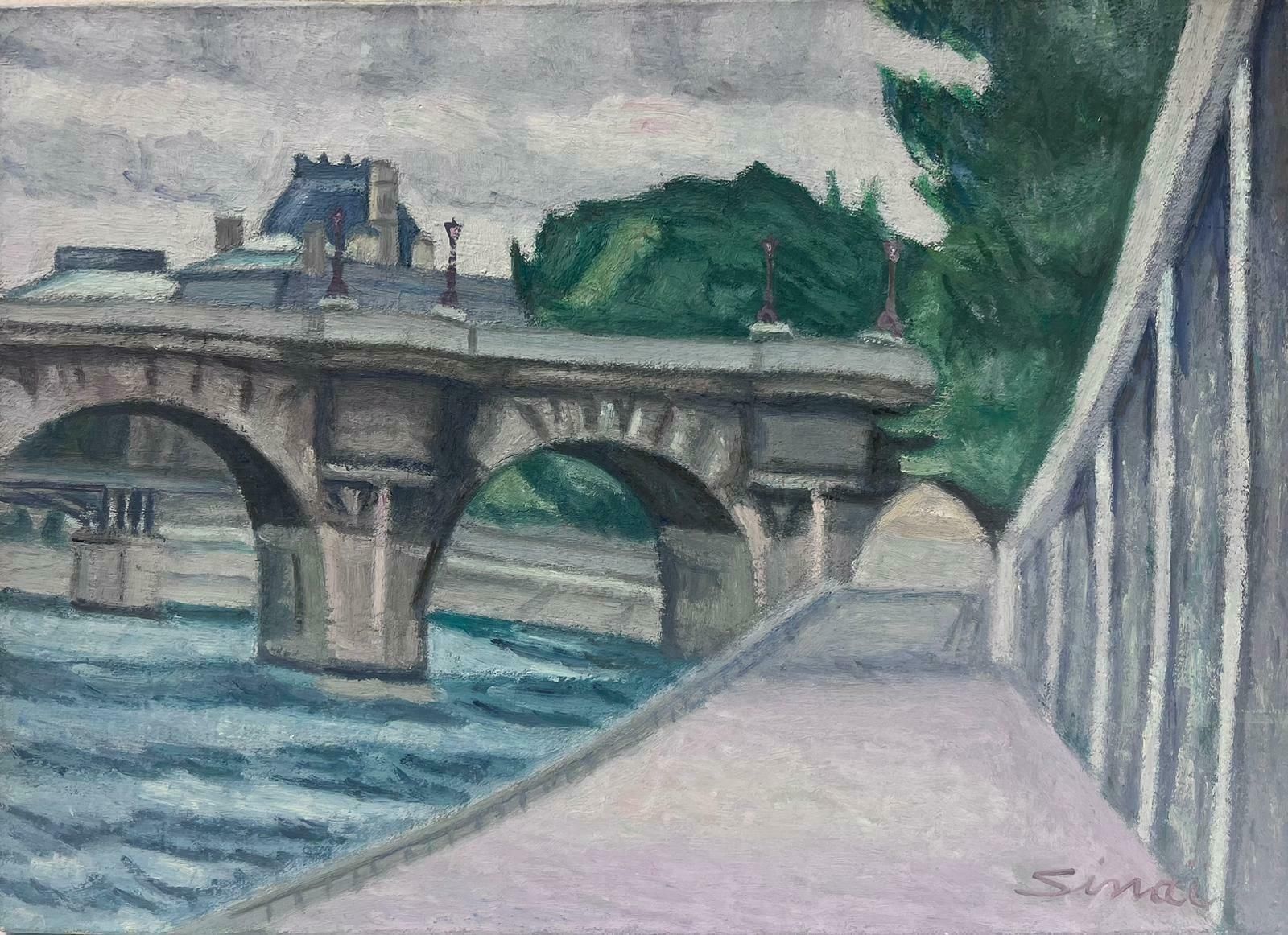 French Schoolbanks Of The River Seine Paris Skyline Pont Neuf Bridge, Signed French Oil