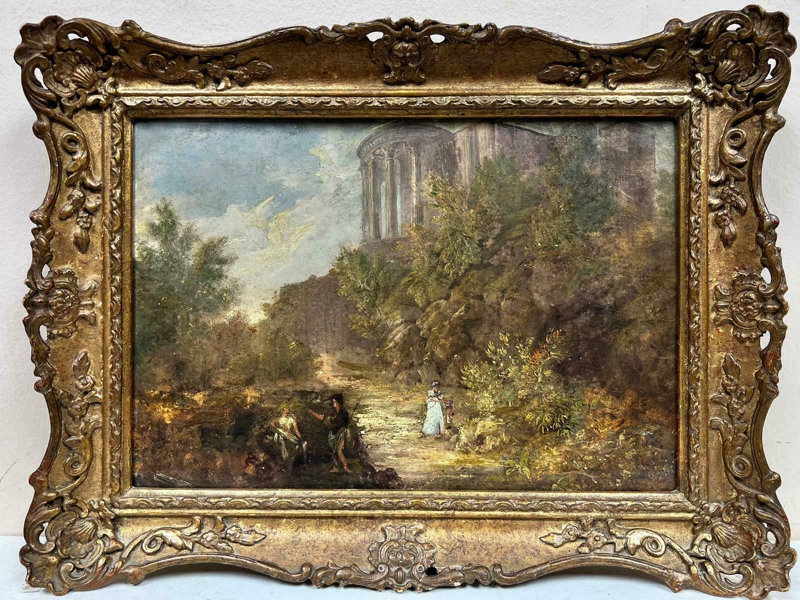 19th Century English Schoolfine Victorian Grand Tour Oil Painting Travellers At Temple Of Vista At Tivoli19th Century photo furniture