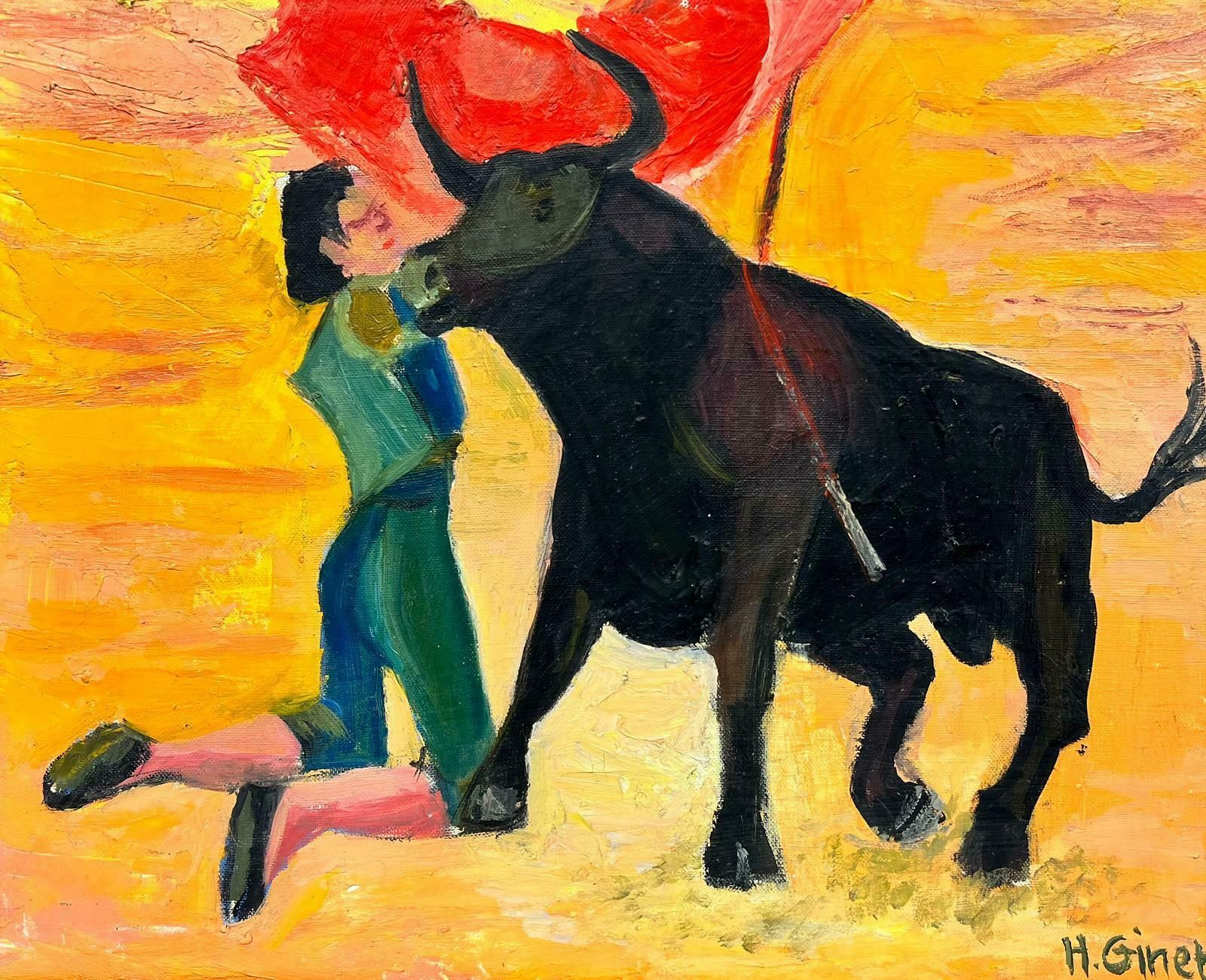 Huguette Ginet Lasnier The Bullfight Matador With Bull Signed French Modernist Painting1994