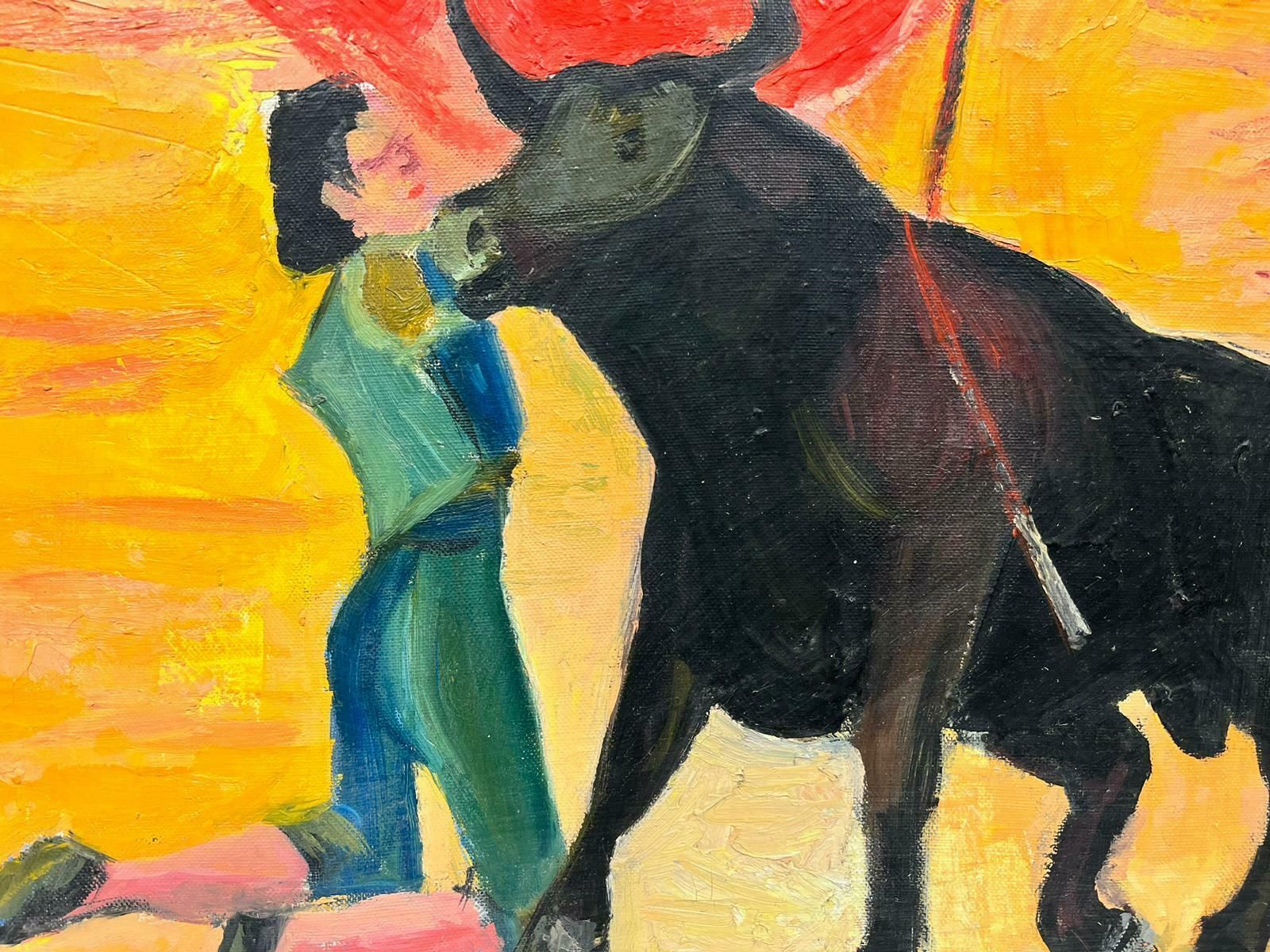 Huguette Ginet Lasnier The Bullfight Matador With Bull Signed French Modernist Painting1994 photo Art