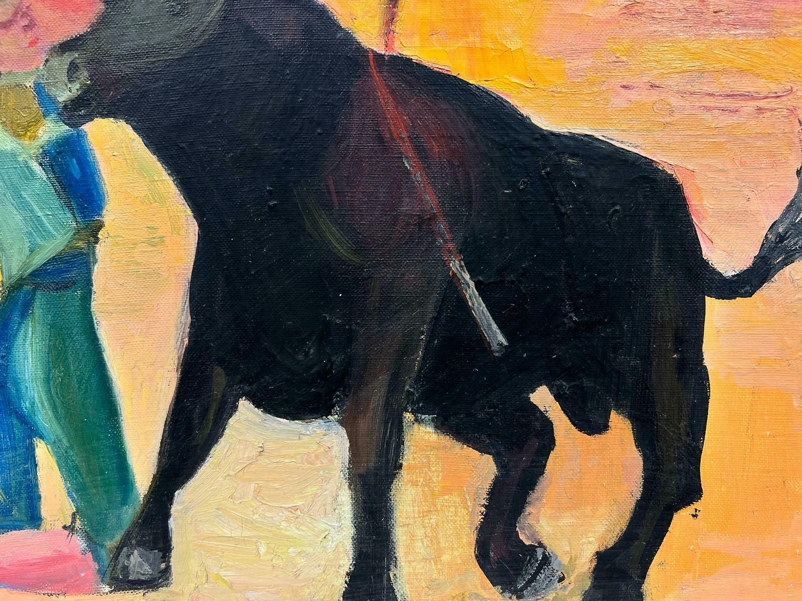 Huguette Ginet Lasnier The Bullfight Matador With Bull Signed French Modernist Painting1994 photo vinterior