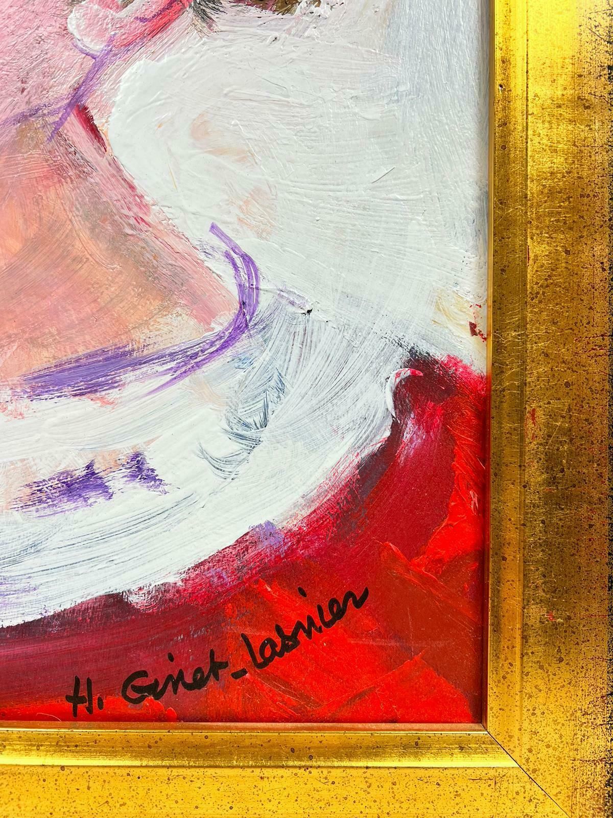 Huguette Ginet Lasnier French Modernist Signed Painting Portrait Of Blue Eyed Young Girl In Red Jacketc. 2000's photo 716.0