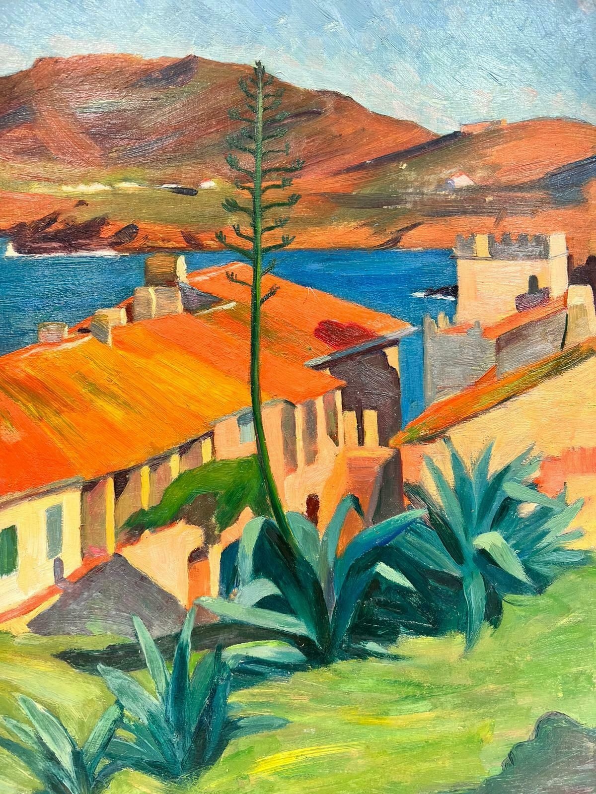 Suzanne Crochet1930's French Post Impressionist Oil Painting Orange House Roofs Green Plantsc. 1930's photo furniture