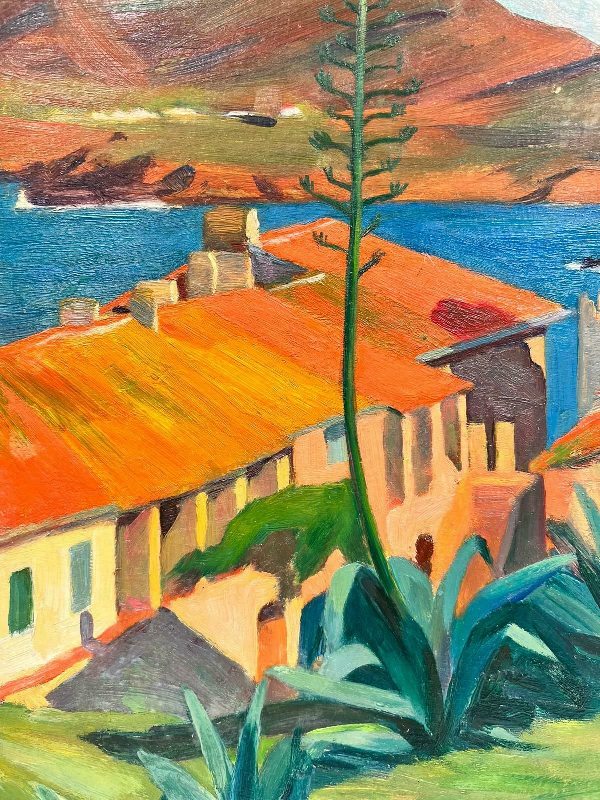Suzanne Crochet1930's French Post Impressionist Oil Painting Orange House Roofs Green Plantsc. 1930's photo Art