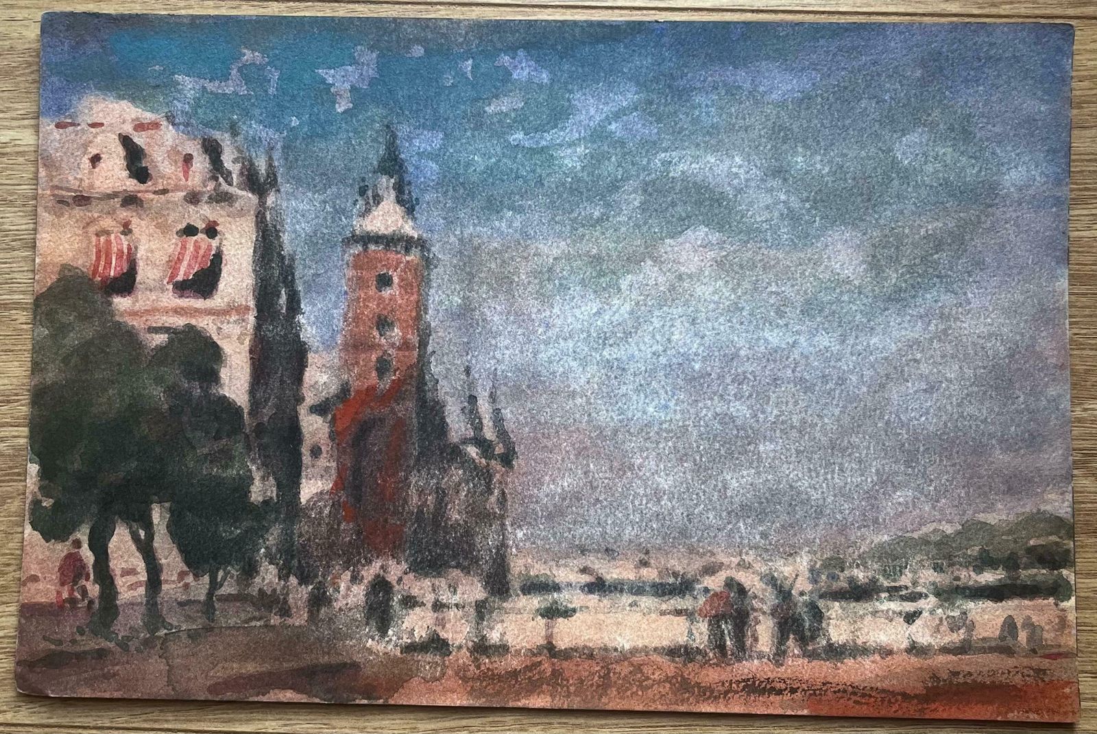 Maurice Mazeiliefrench Impressionist Watercolor Of Venetian Street Scene With Tower And Figures20th Century photo furniture