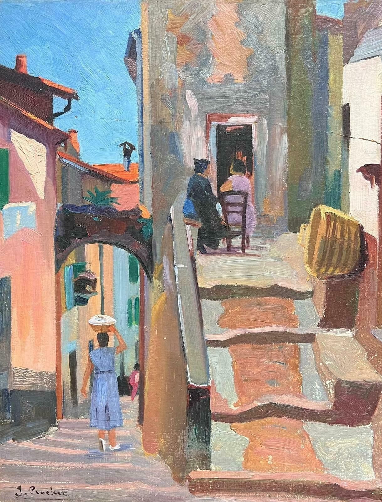 Suzanne Crochetprovencal Sunny Old Town & Figures 1930's French Post Impressionist Oil Paintingc. 1930's