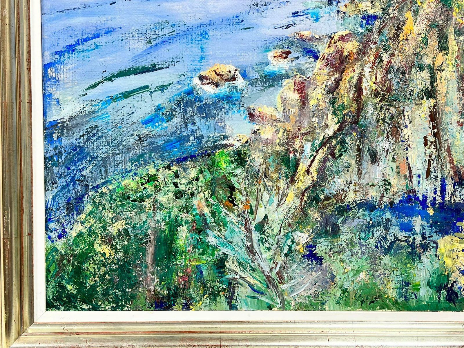 Maria Tort Xirauhuge Spanish/ French Oil Painting Beautiful Blue Coastline Seascape & Houses1991 photo for sale