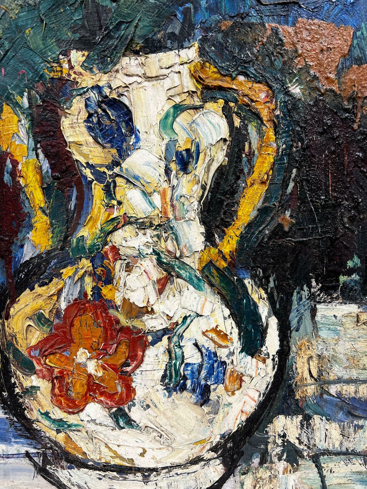 20th Century French School1960's French Post Impressionist Signed Oil Flowers In A Vase Very Thick Oil photo buy