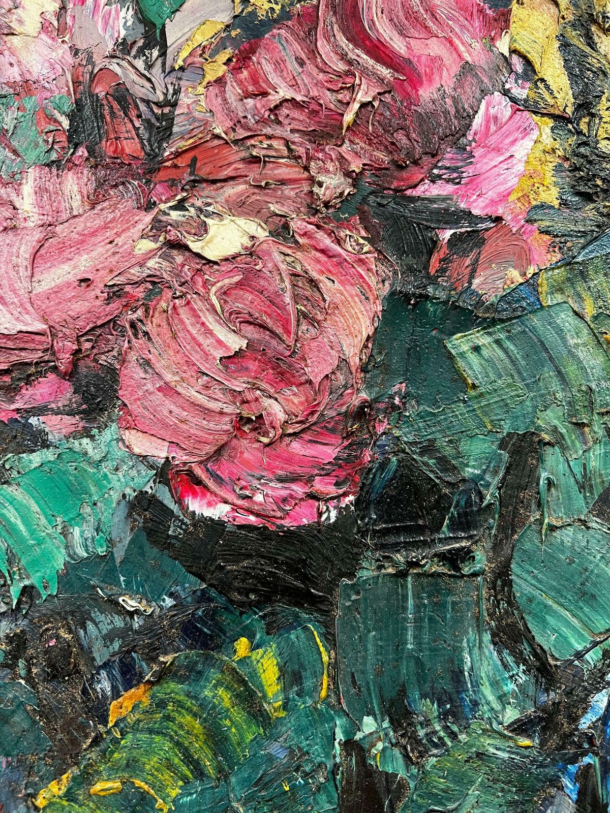 photo furniture 20th Century French School1960's French Post Impressionist Signed Oil Flowers In A Vase Very Thick Oil