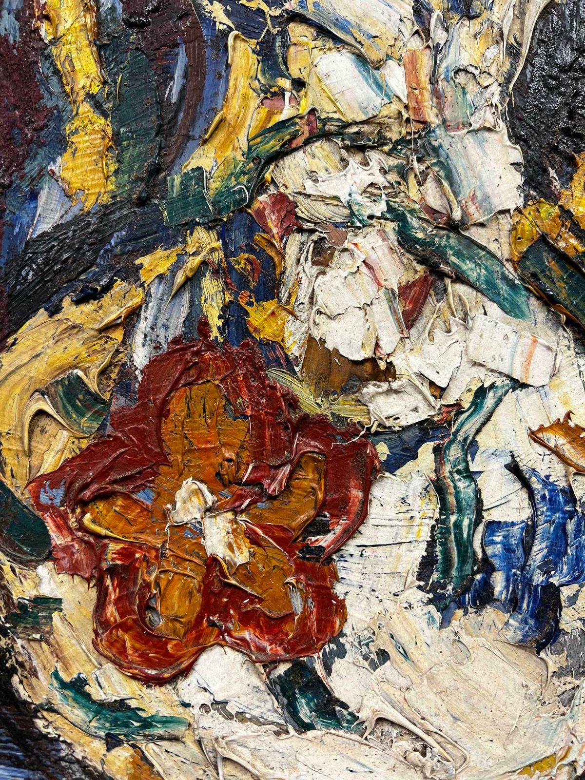 photo for sale 20th Century French School1960's French Post Impressionist Signed Oil Flowers In A Vase Very Thick Oil
