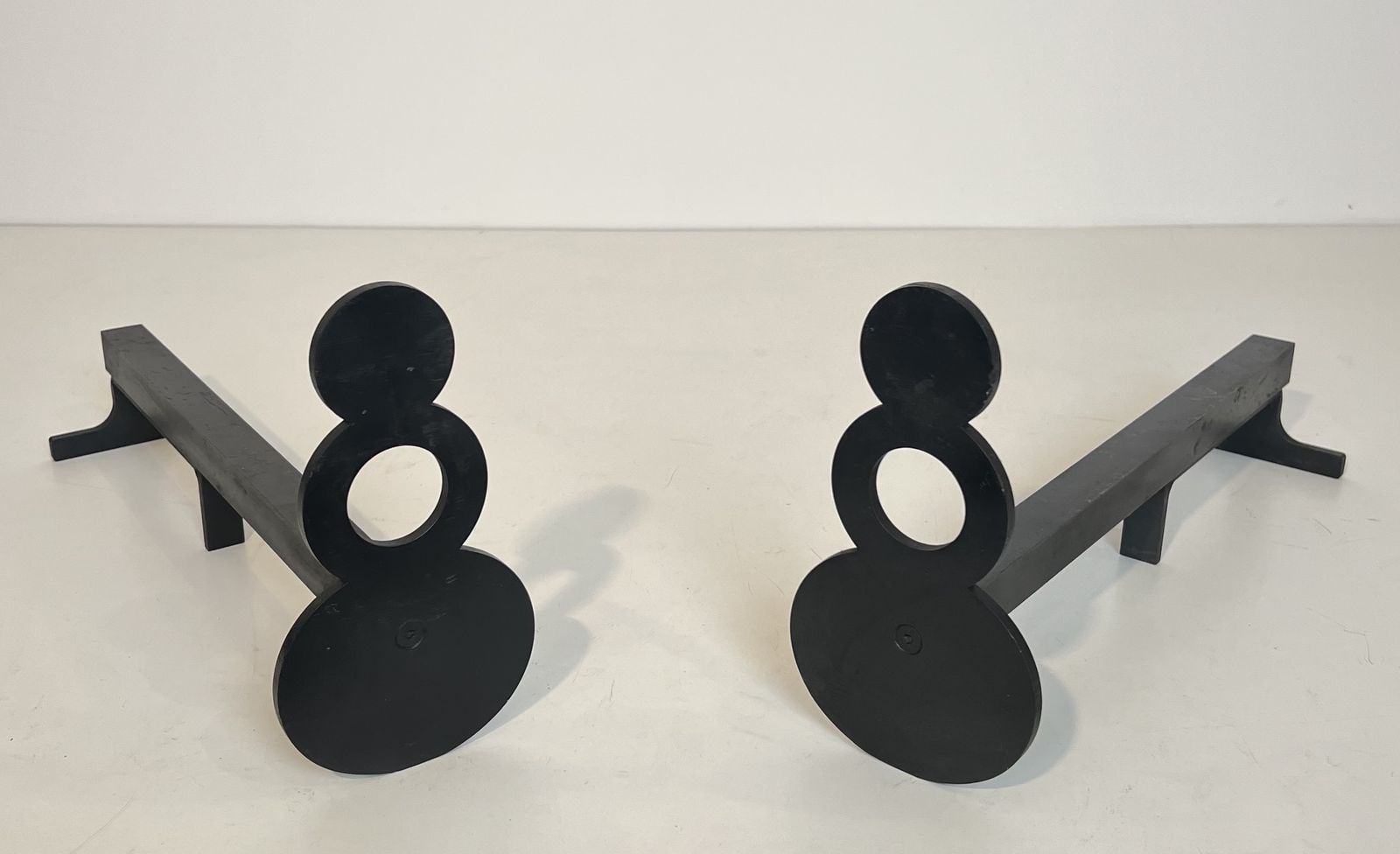 Pair Of Modernist Steel And Wrought Iron Andirons photo for sale
