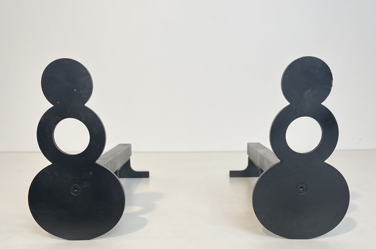photo buy Pair Of Modernist Steel And Wrought Iron Andirons