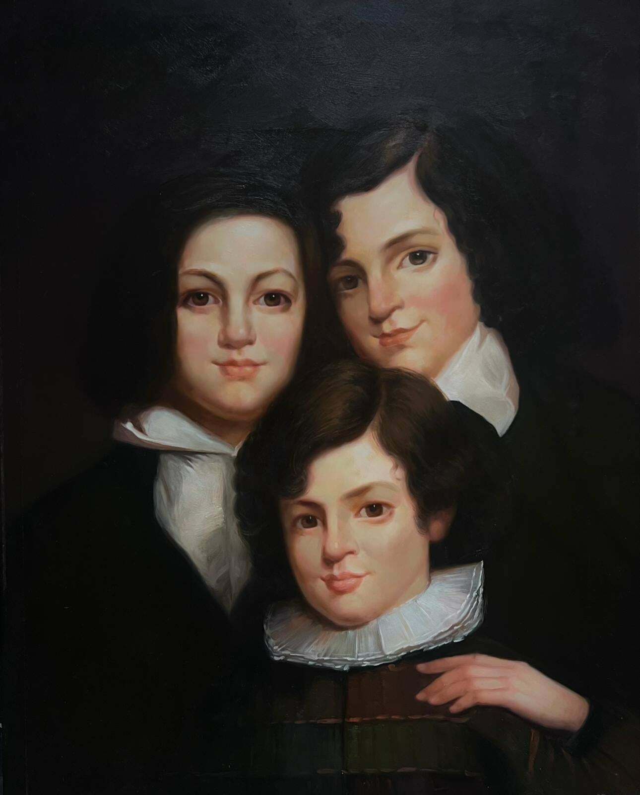 British Schoolfamily Portrait Of Children Large Oil Painting On Canvas