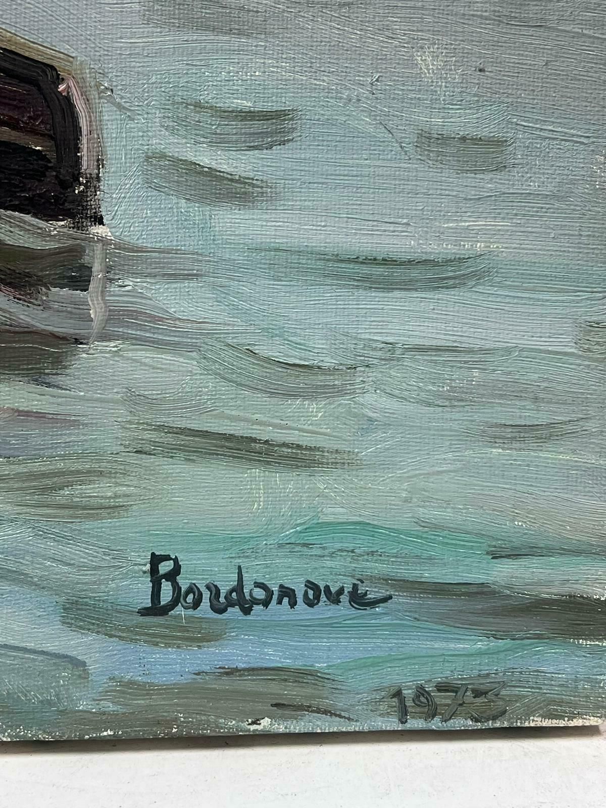 Georges Bordonovecontemporary French Impressionist Oil Boats Moored On River Quay City View photo buy