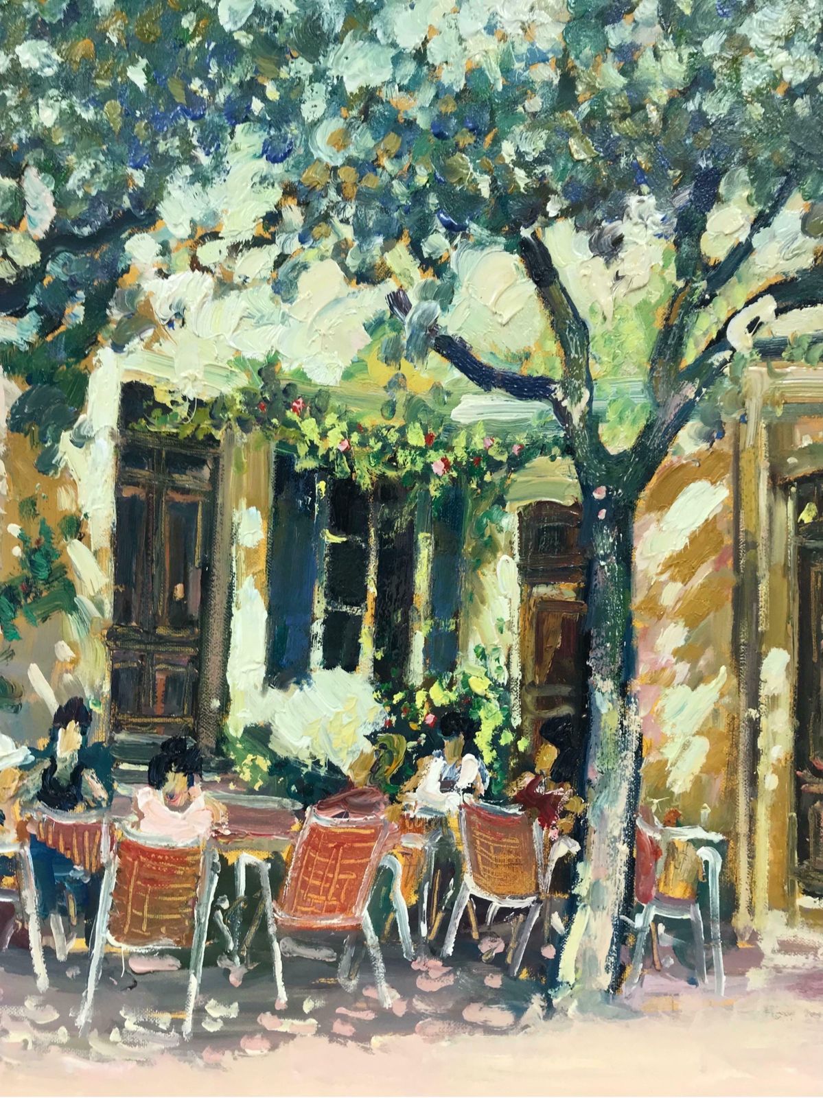 Guy Benardfrench Impressionist Oil Dappled Light Cafe Scene With Figures In Provence photo Art