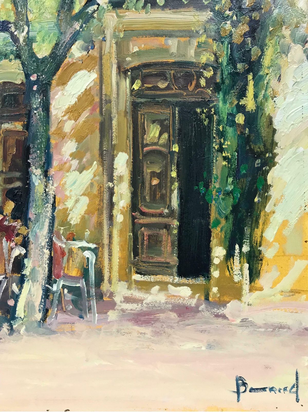 Guy Benardfrench Impressionist Oil Dappled Light Cafe Scene With Figures In Provence photo vinterior