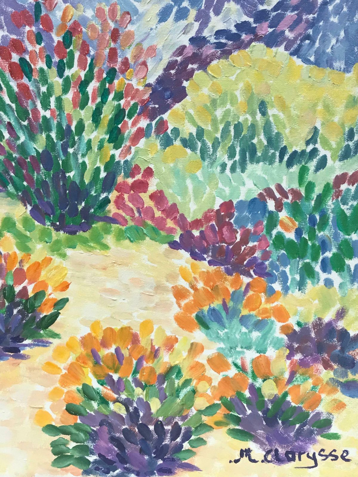 Maggy Claryssepointillist Original Oil Painting  Wild Flowers In Provence Landscapec. 2000 photo furniture