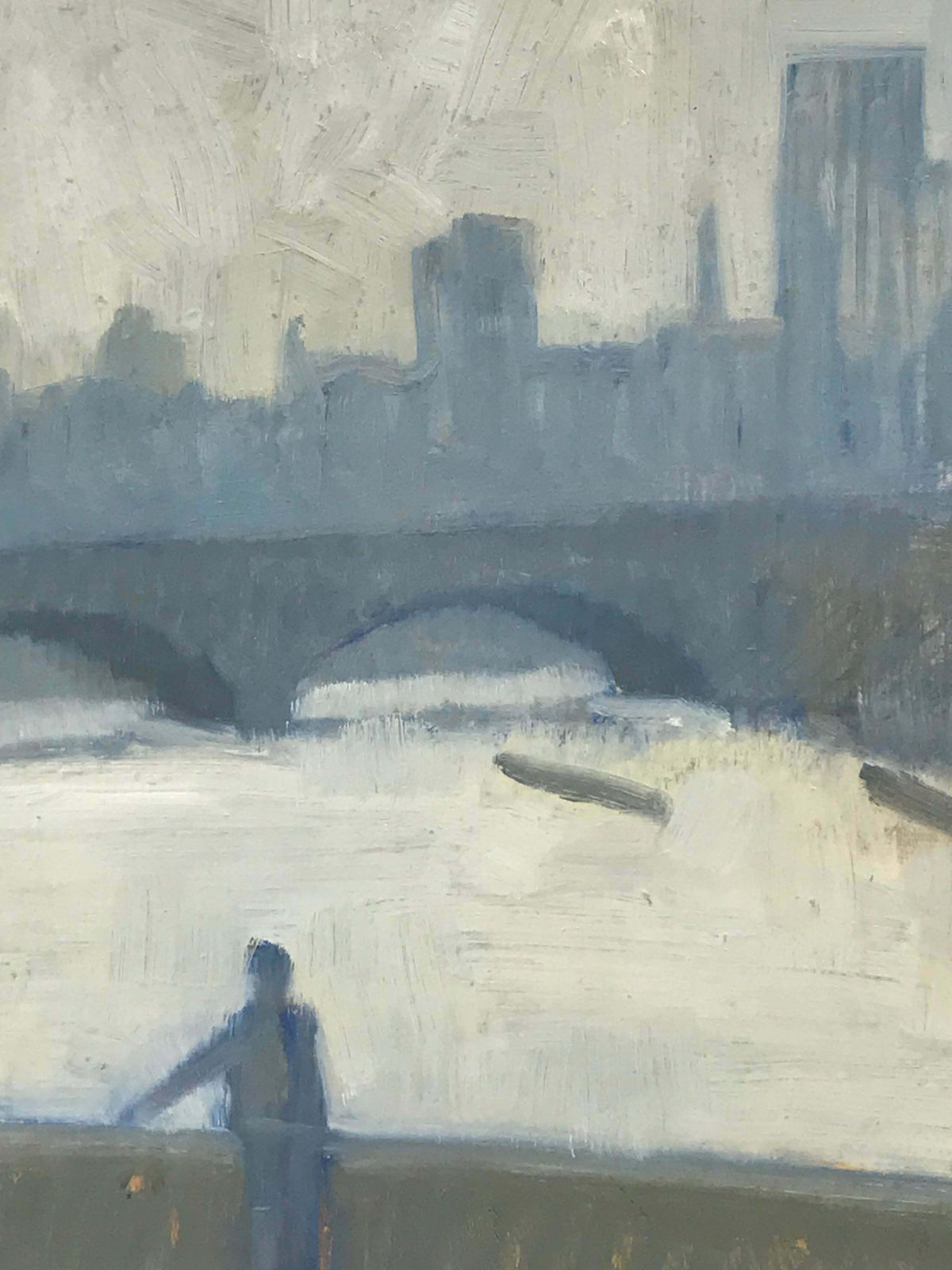 Anton Matthewsmodern British Signed Oil   London Skyline Viewed From River Thames, Grey Tones photo furniture